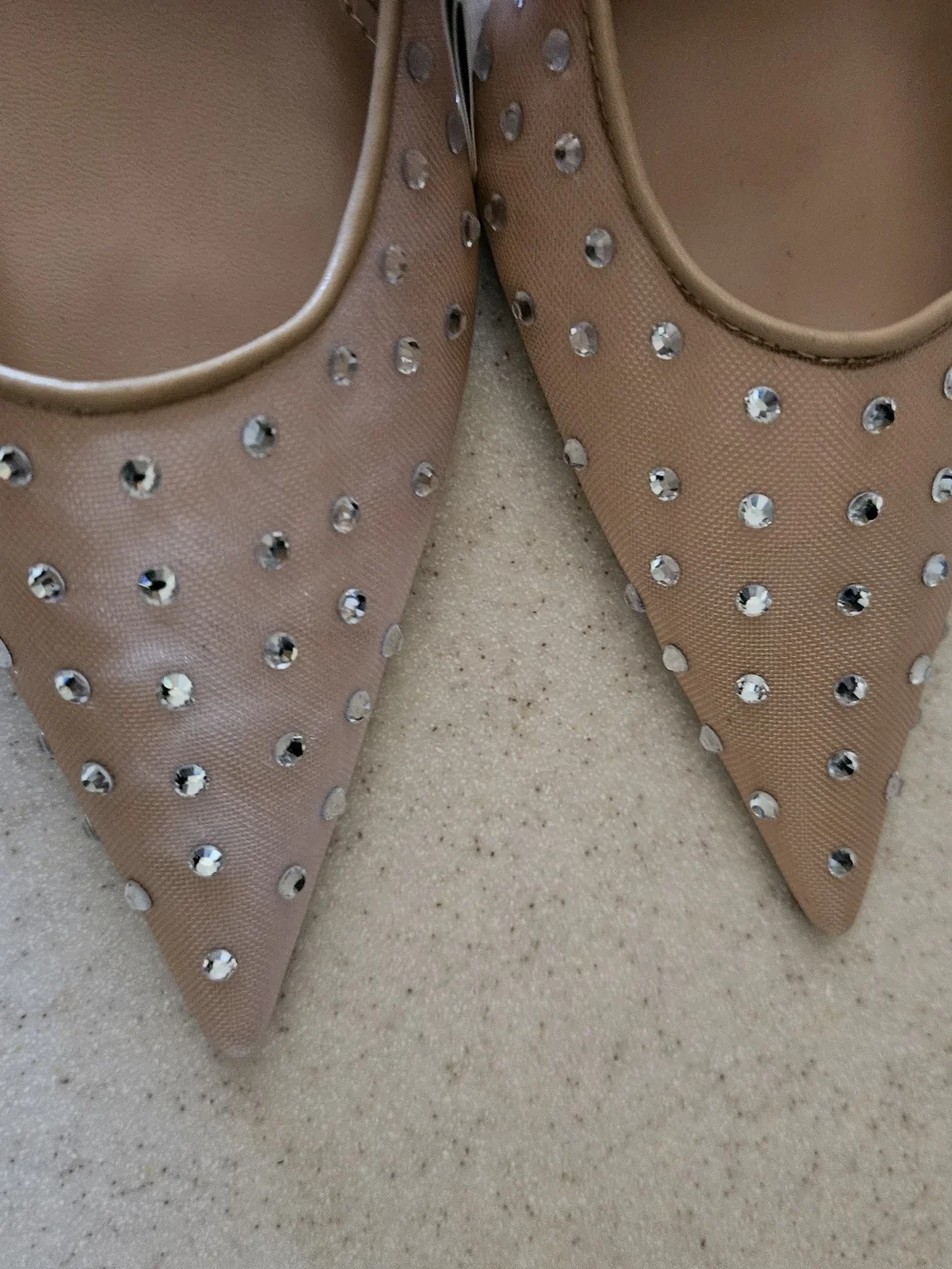 NEW! MANGO MNG Women's Nude Mesh Crystal Stud Kitten Heel Slingback 10.